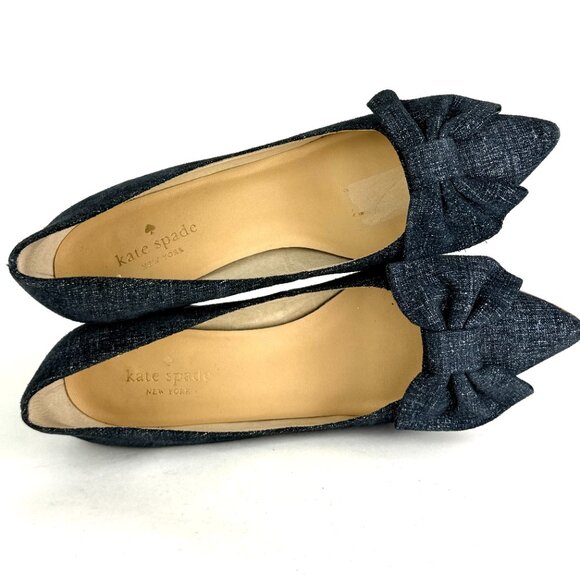 Kate Spade New York Blue Tweed Bow Block Heel Pumps - Size 8M - 2020 - Picture 8 of 10